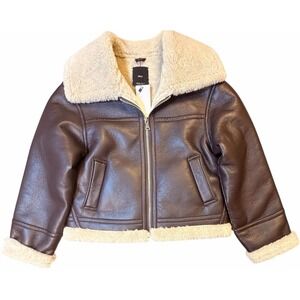 NWT Mango Brown Faux Shearling Aviator Bomber Jacket Teddy Women's S Cozy
